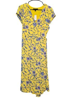 Banana Republic Yellow Floral Wrap Dress Size 16 EUC